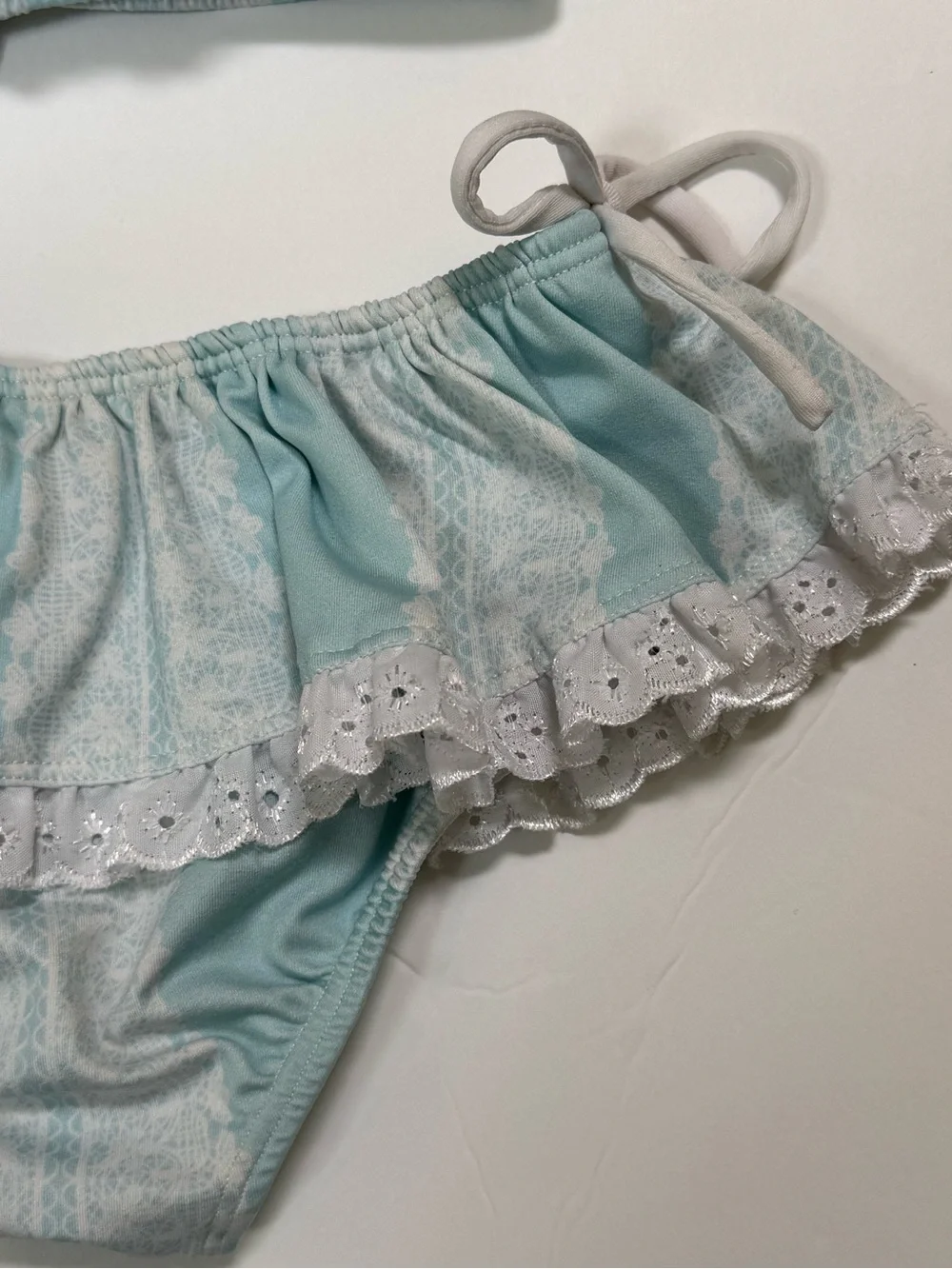 Well Dressed Wolf 2T Bikini Set Robin Egg Blue & Antique White Trim & Ties Girls